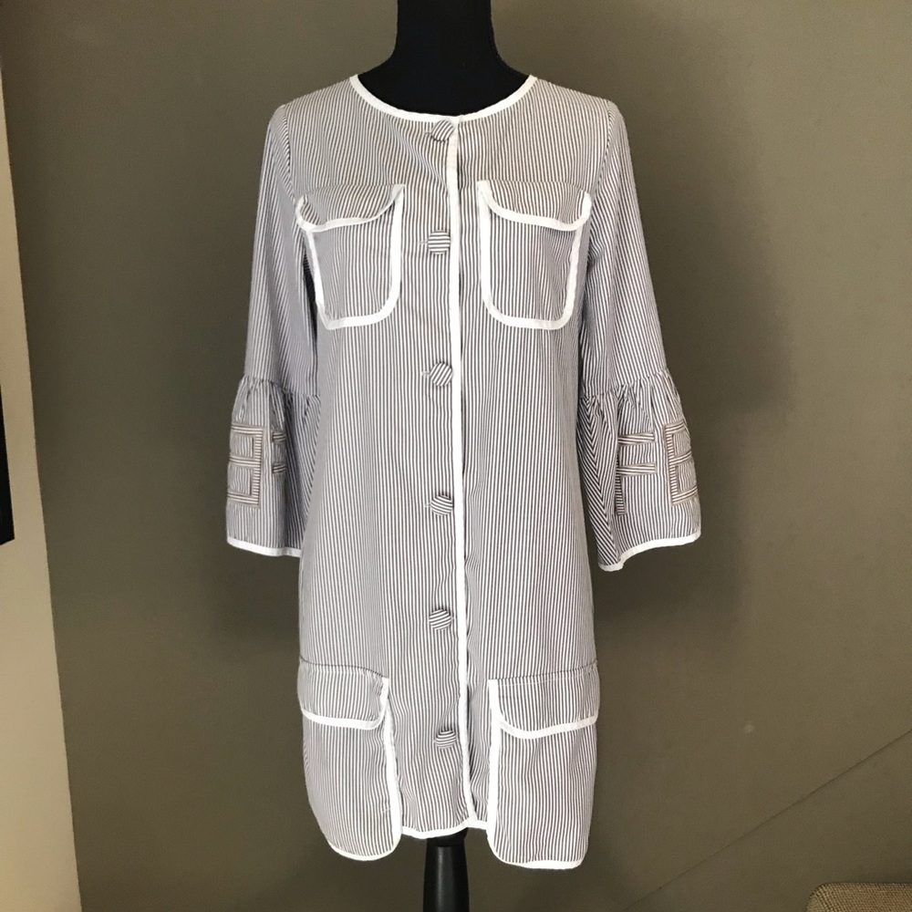 Fendi button down dress, gray and white stripe